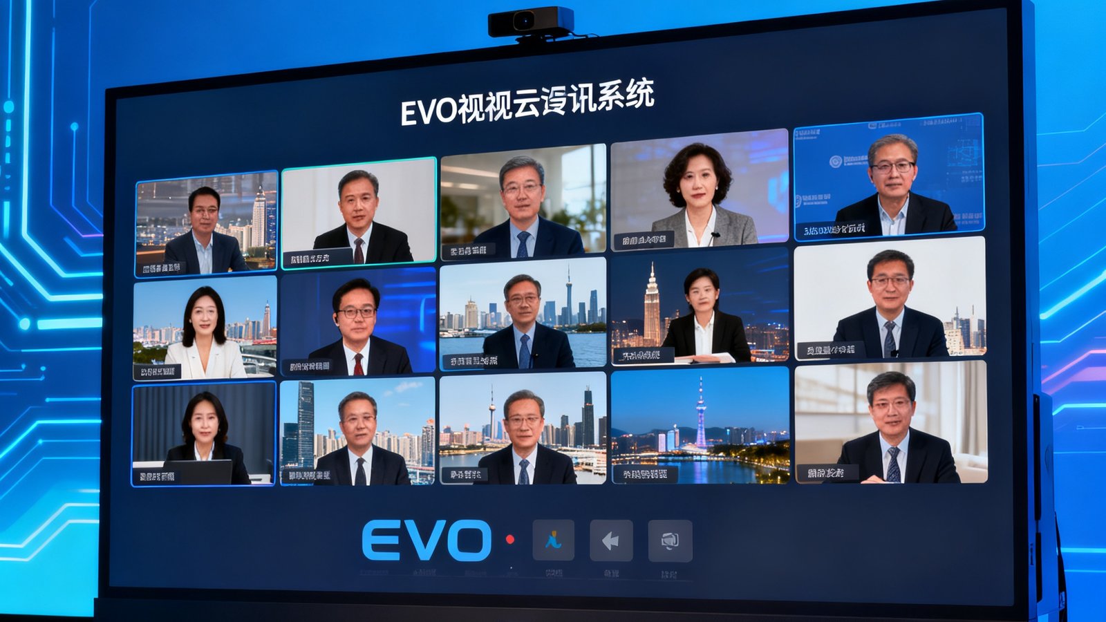 跨国科技企业全球新品发布会通过EVO视讯云视讯系统实现12城同步连线的实况画面